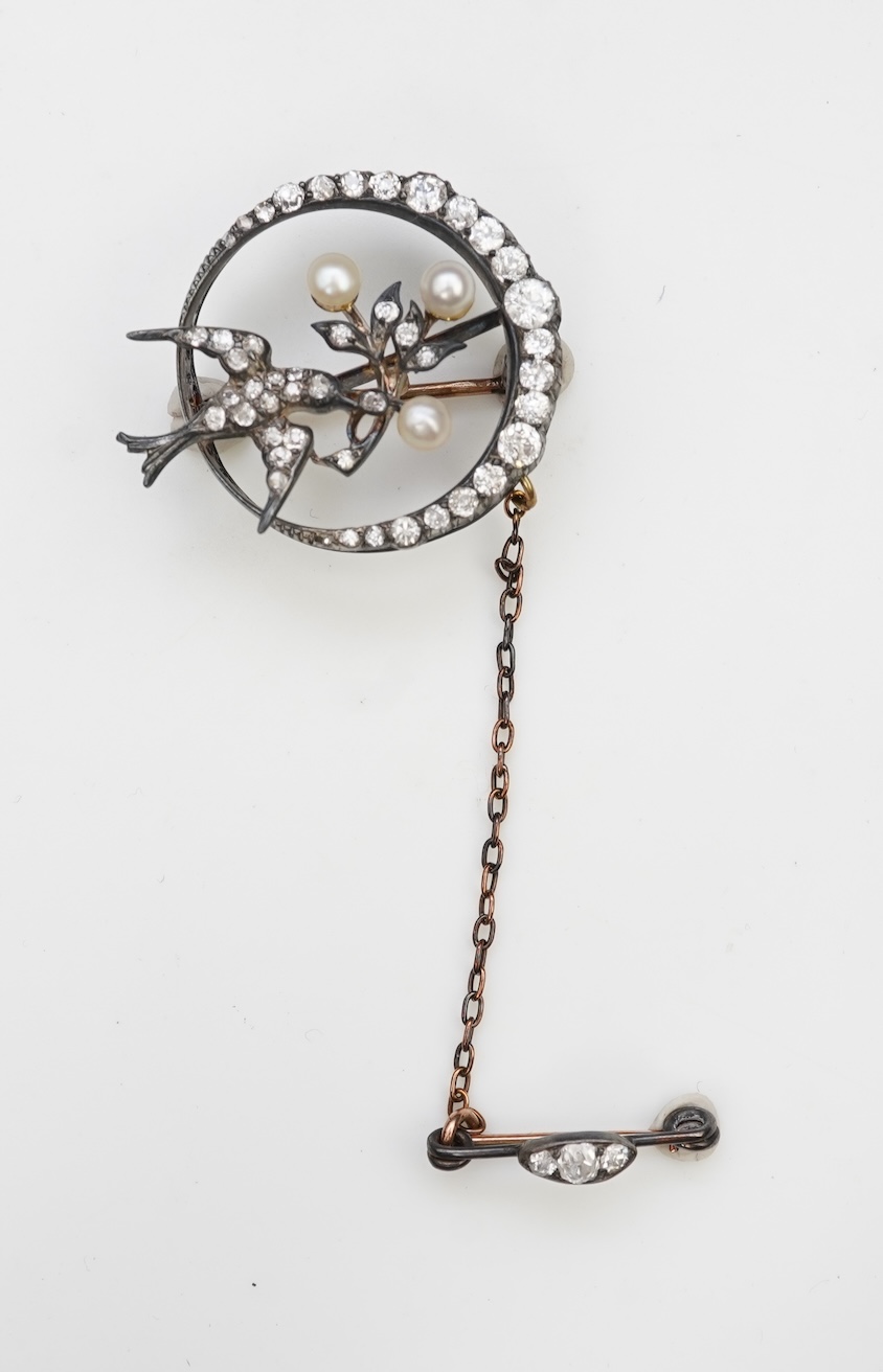 A Victorian pearl and diamond brooch, late 19th century